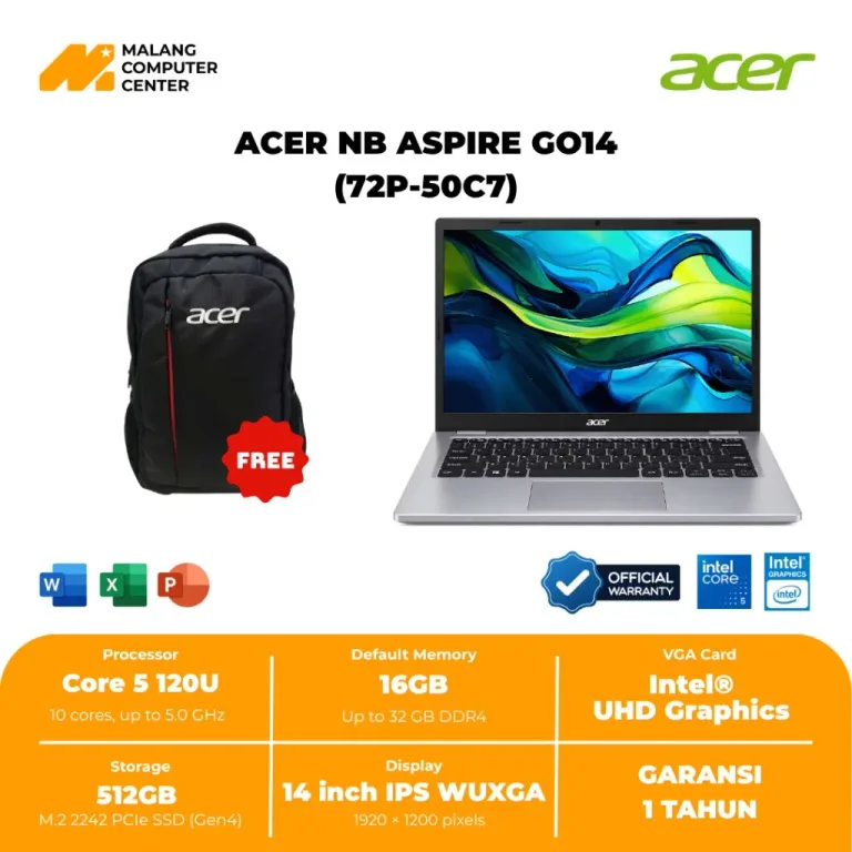ACER NB ASPIRE GO AG14-72P-50C7 CORE 5 120U/16GB/512GB SSD/14" WUXGA IPS/WIN 11 OHS24 - SILVER