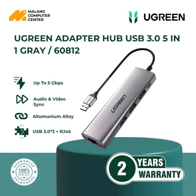 UGREEN ADAPTER HUB USB 3.0 5 IN 1 GRAY / 60812