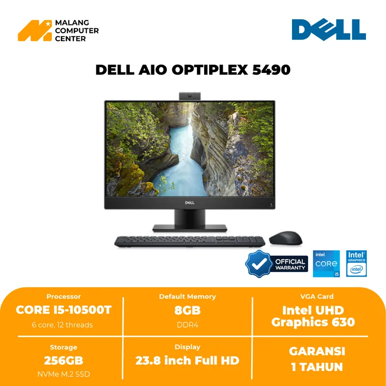 DELL AIO OPTIPLEX 5490 CORE I5-10500T/8GB/256GB SSD/23.8INC/KEYBOARD MOUSE/WIN 10