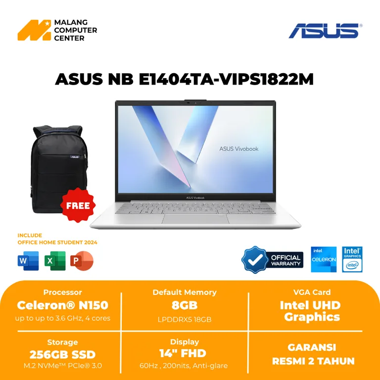 ASUS NB E1404TA-VIPS1822M N150/14"/8GB/256GB/ WIN11 OHS24 - SILVER