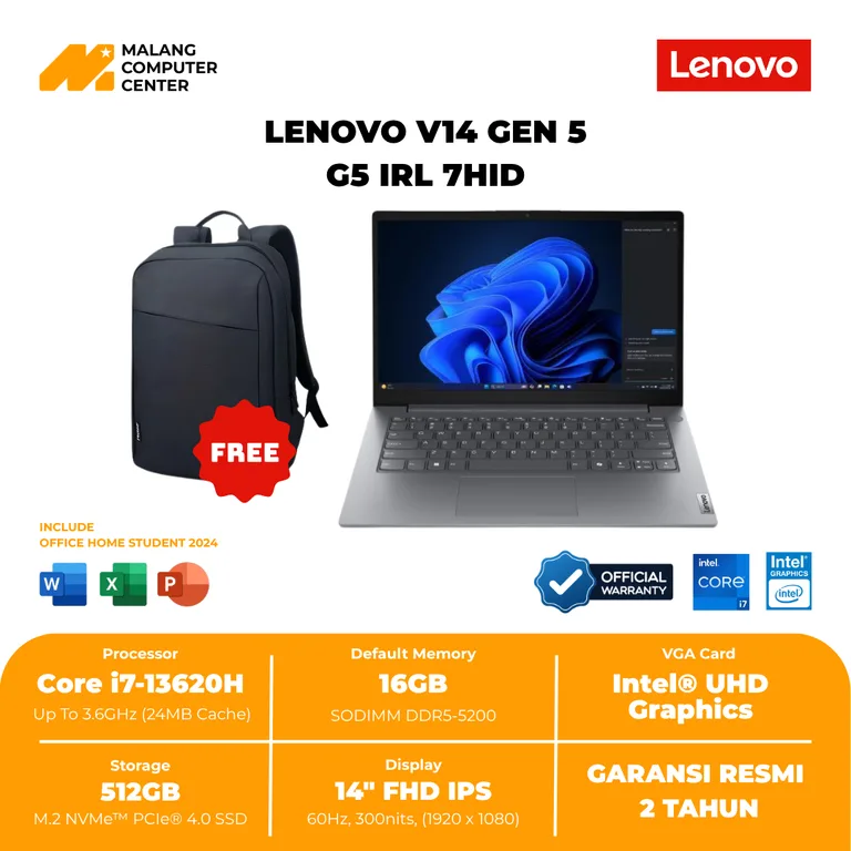 LENOVO NB V14 G5 IRL 7HID CORE I7-13620H/16GB/512GB SSD/14"FHD IPS/ WIN11 OHS - LUNA GREY
