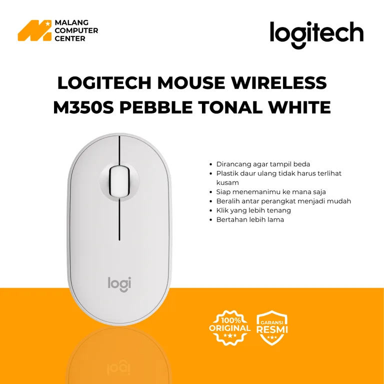 LOGITECH MOUSE WIRELESS M350S PEBBLE TONAL WHITE (910-006986)