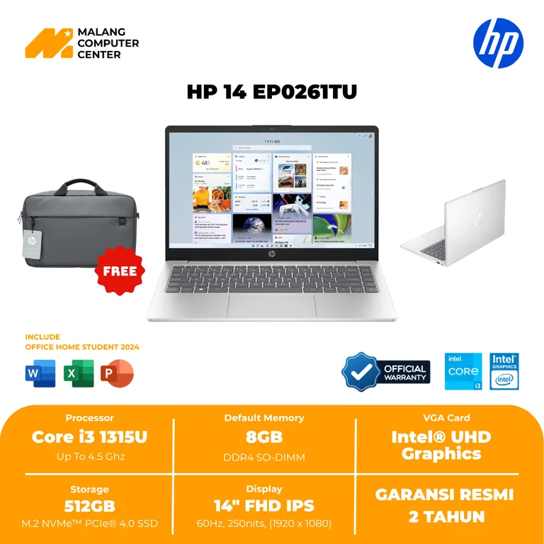 HP NB 14-EP0261TU CORE I3-1315U/8GB/512GB SSD/14" FHD/WIN11 OHS SILVER