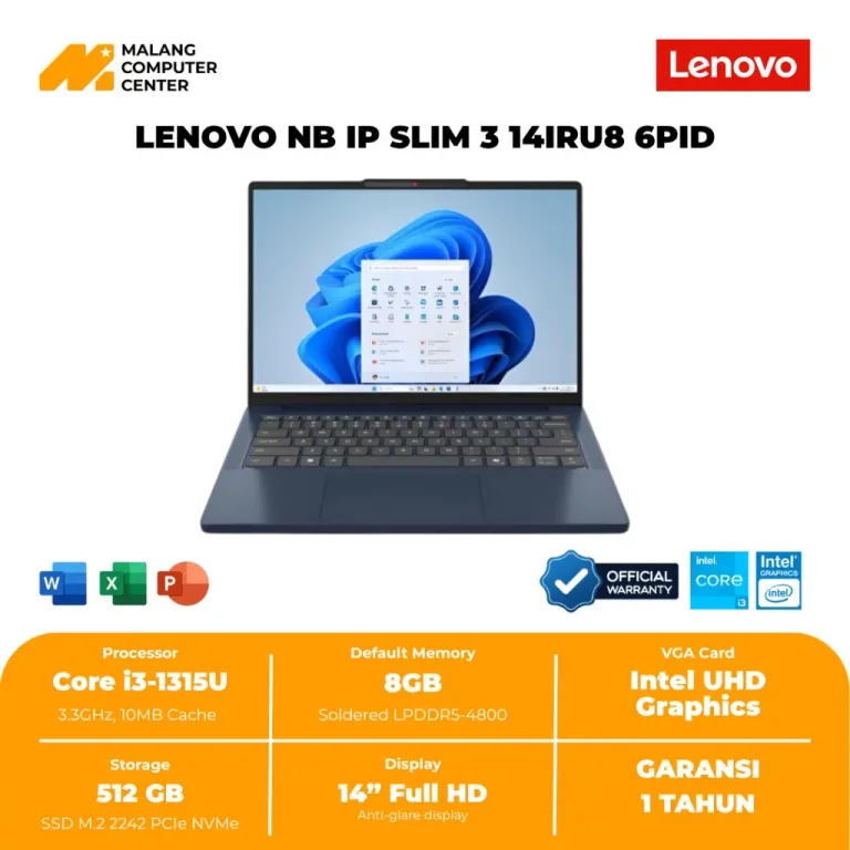 LENOVO NB IP SLIM 3-14IRU8 6PID CORE i3-1315/14"FHD/8GB/512GB SSD/WIN11 OHS24+365 - ABYSS BLUE