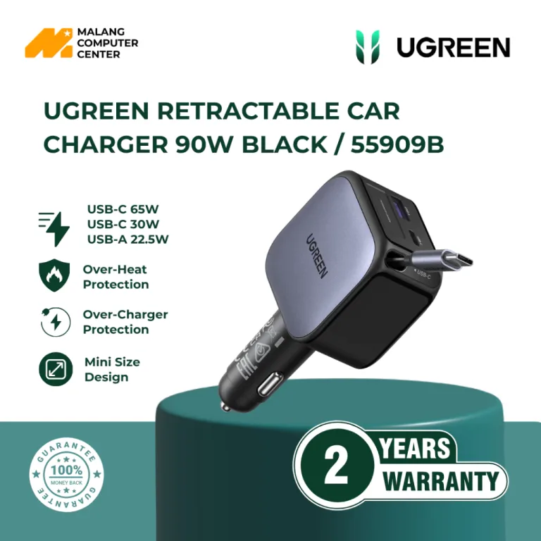 UGREEN RETRACTABLE CAR CHARGER 90W BLACK / 55909B