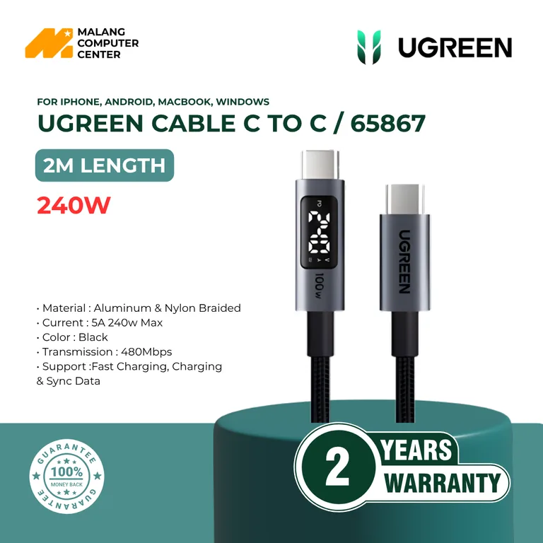 UGREEN CABLE DIGITAL DISPLAY C TO C 240W NYLON 2M BLACK / 65867