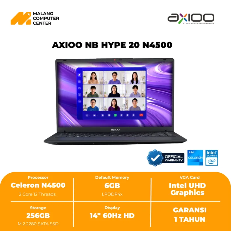 AXIOO NB HYPE 20 N4500/6GB/256GB SSD/14"/DOS - BLACK
