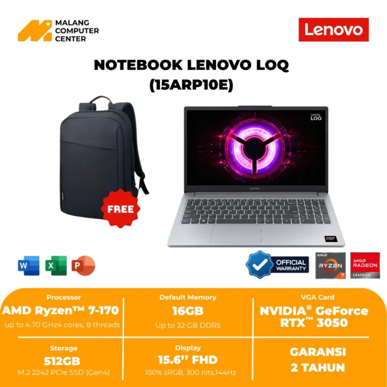 LENOVO NB LOQ 15ARP10E D1ID R7-170/15,6"/16GB/512GB SSD/RTX3050 6GB/WIN11 OHS - LUNA GREY
