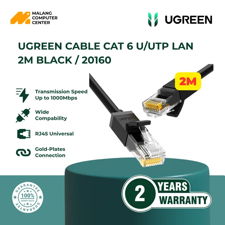 UGREEN CABLE CAT 6 U/UTP LAN 2M BLACK / 20160