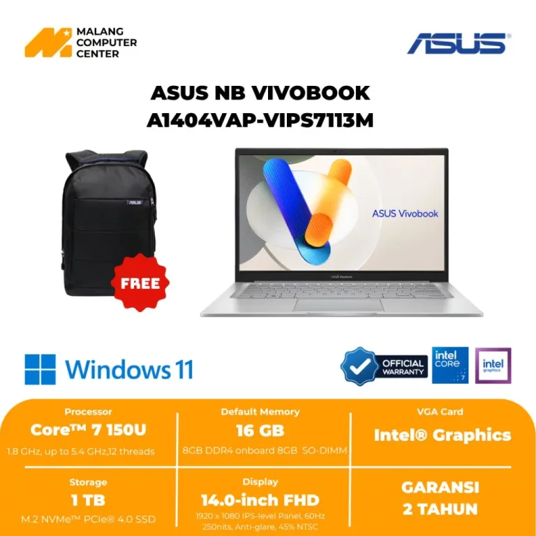 ASUS NB A1404VAP-VIPS7113M CORE 7-150U/16GB/1TB SSD/14" FHD/WIN11 OHS SILVER