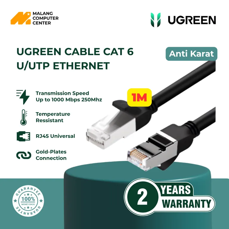 UGREEN CABLE CAT 6 U/UTP ETHERNET 1M BLACK / 50191