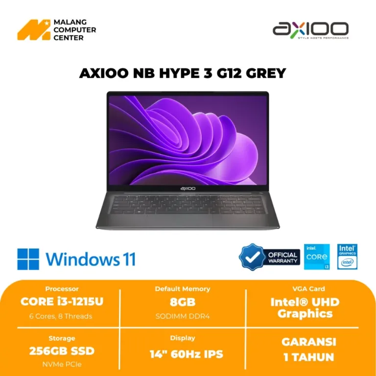 AXIOO NB HYPE 3 G12 CORE i3-1215U/8GB/256GB SSD/14"/WIN11  - GREY