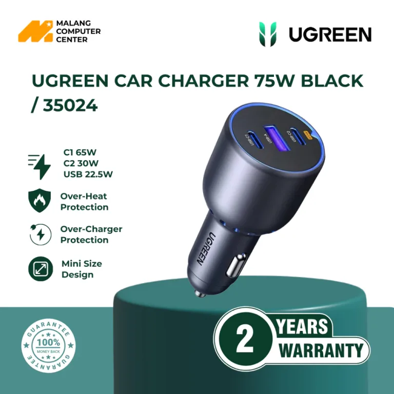 UGREEN CAR CHARGER 75W BLACK / 35024