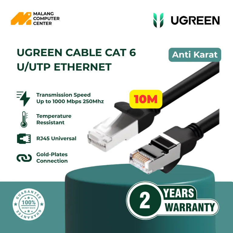 UGREEN CABLE CAT 6 U/UTP ETHERNET 10M BLACK / 50196