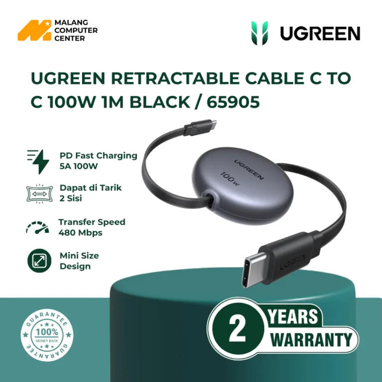 UGREEN RETRACTABLE CABLE C TO C 100W 1M BLACK / 65905