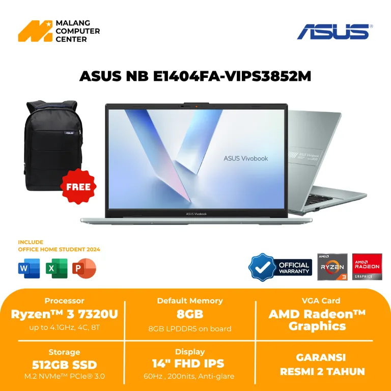 ASUS NB E1404FA-VIPS3852M RYZEN 3-7320/8GB/512GB SSD/14" FHD/ WIN11 OHS24 - GREEN GREY