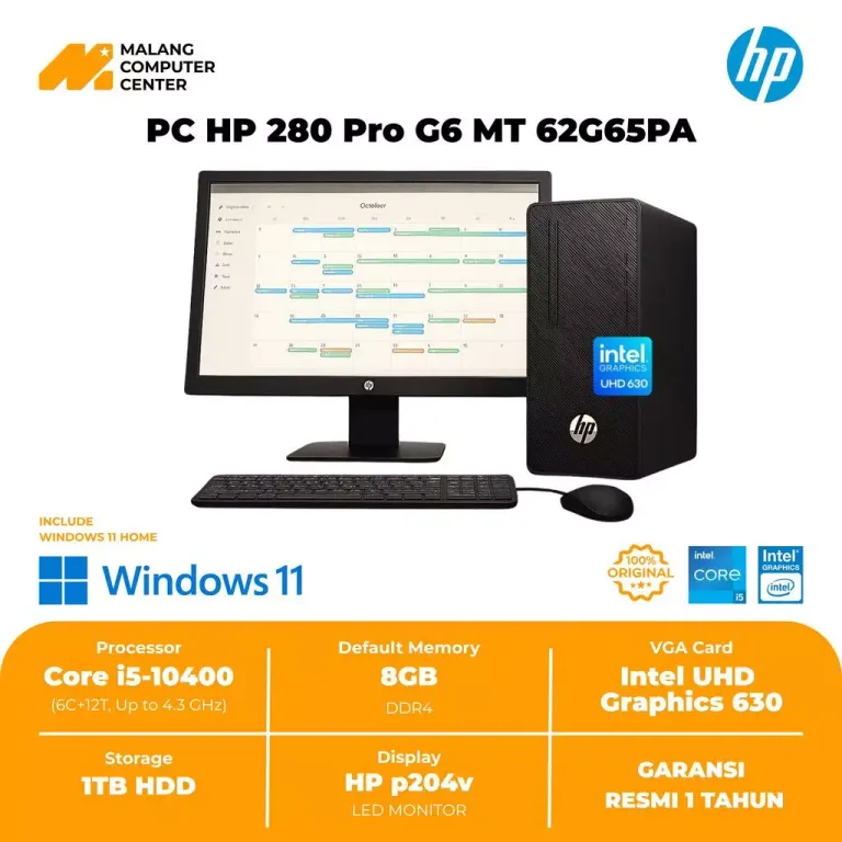 HP PC 280 PRO-G6-MT-62G65PA CORE I5-10400/8GB/1TB HDD/19,5"/KEYBOARD MOUSE/WIN11 BLACK