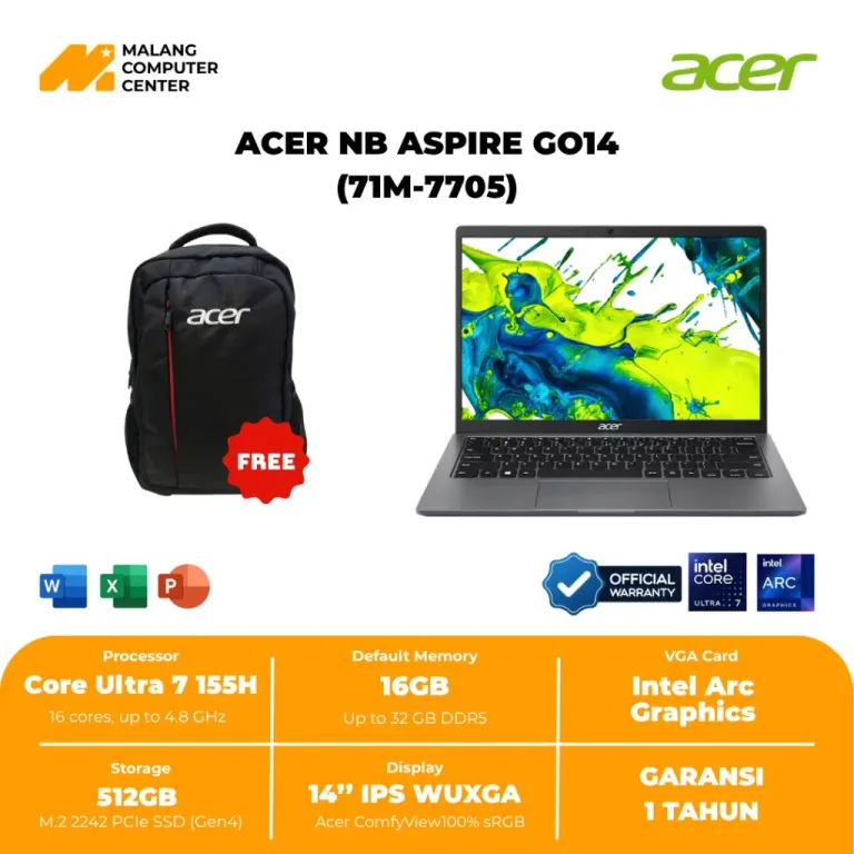ACER  NB  ASPIRE GO AG14-71M-7705 GREY ULTRA 7-155/16GB/512GB SSD//14"IPS/WIN11 OHS24- GREY
