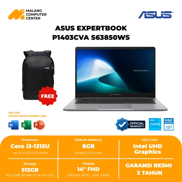 ASUS NB EXPERTBOOK P1403CVA-S63850WS CORE I3-1315U/8GB/512GB SSD/14" FHD/WIN11/OHS GREY