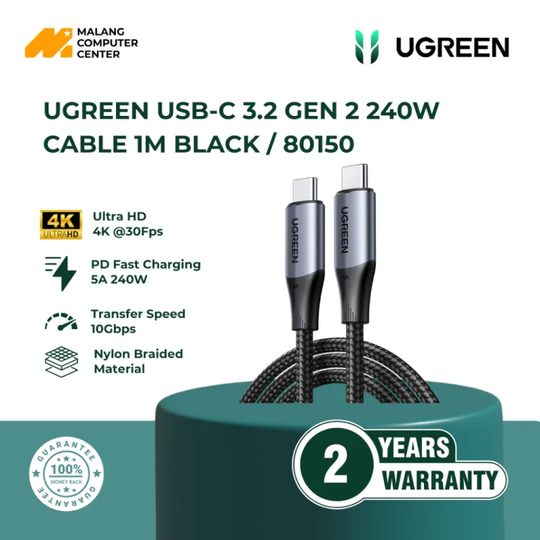 UGREEN USB-C 3.2 GEN 2 240W CABLE 1M BLACK / 80150
