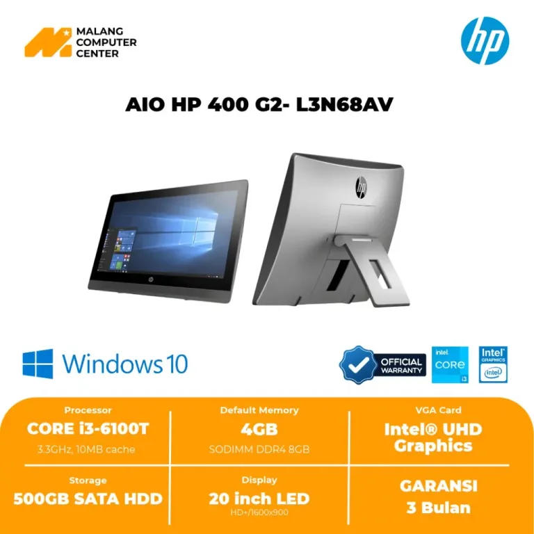 AIO HP 400 G2- L3N68AV i3-6100T / 20"/ 4GB/ HDD 500GB/WIN10 - SILVER BLACK