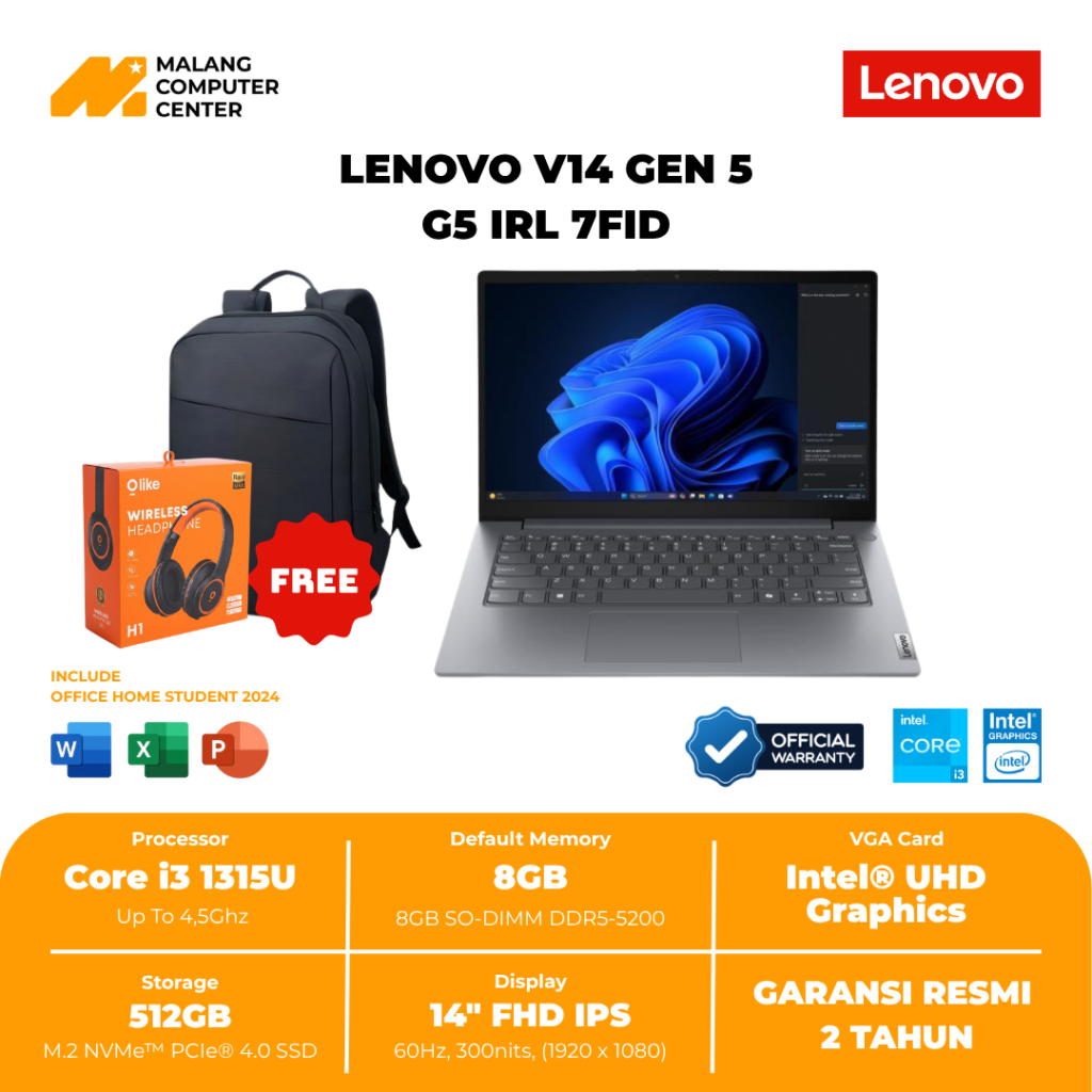 LENOVO V14-G5-IRL 7FID i3-1315/ 14" FHD IPS/8GB DDR5/512SD/WIN 11 HOME