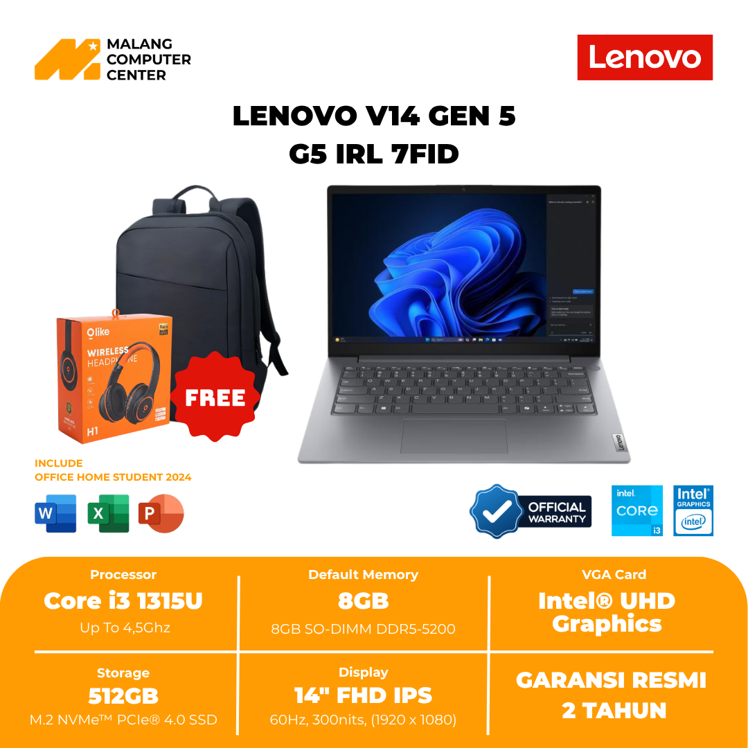 LENOVO V14-G5-IRL 7FID i3-1315/ 14" FHD IPS/8GB DDR5/512SD/WIN 11 HOME