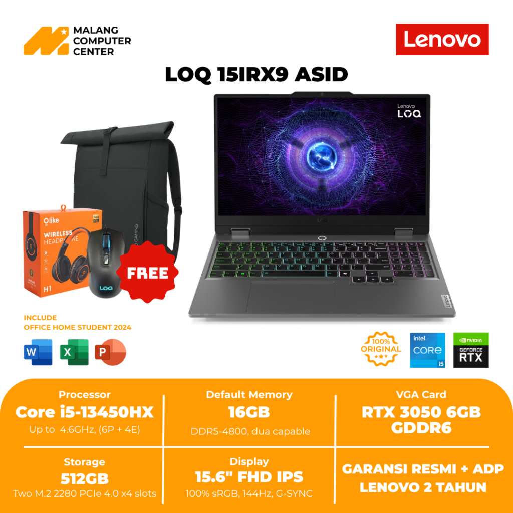 LENOVO LOQ GAMING 15IRX9 ASID CORE i5 13450HX/15.6" FHD IPS/RTX3050/16GB/512GB SSD/W11 OHS