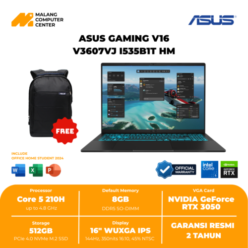 ASUS GAMING V16 V3607VJ I535B1T HM CORE 5 210/16"/RTX3050 6G/8GB/512GB SSD/WIN11 OH25+M365