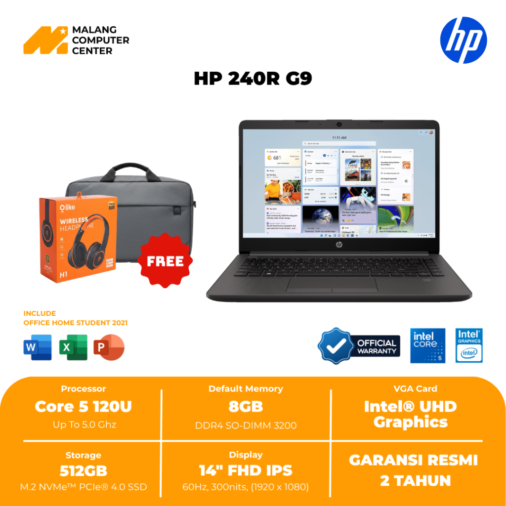 HP 240R G9 B98GZPC CORE 5 120U/14" FHD FP/UMA/8GB/512GB SSD/W11