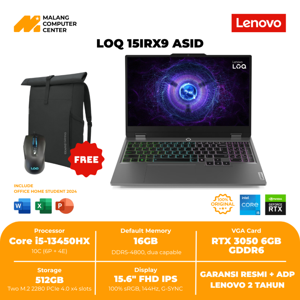 LENOVO LOQ GAMING 15IRX9 ASID CORE i5 13450HX/15.6" FHD IPS/RTX3050/16GB/512GB SSD/W11 OHS