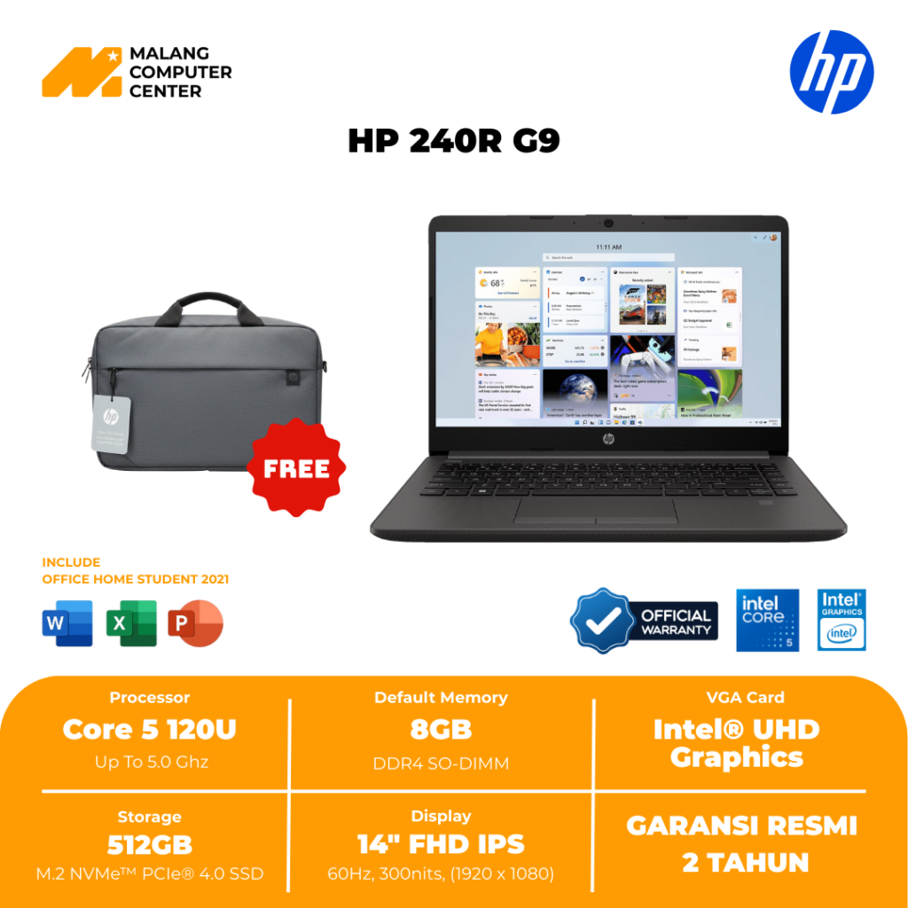 HP 240R G9 B98GZPC CORE 5 120U/14" FHD FP/UMA/8GB/512GB SSD/W11