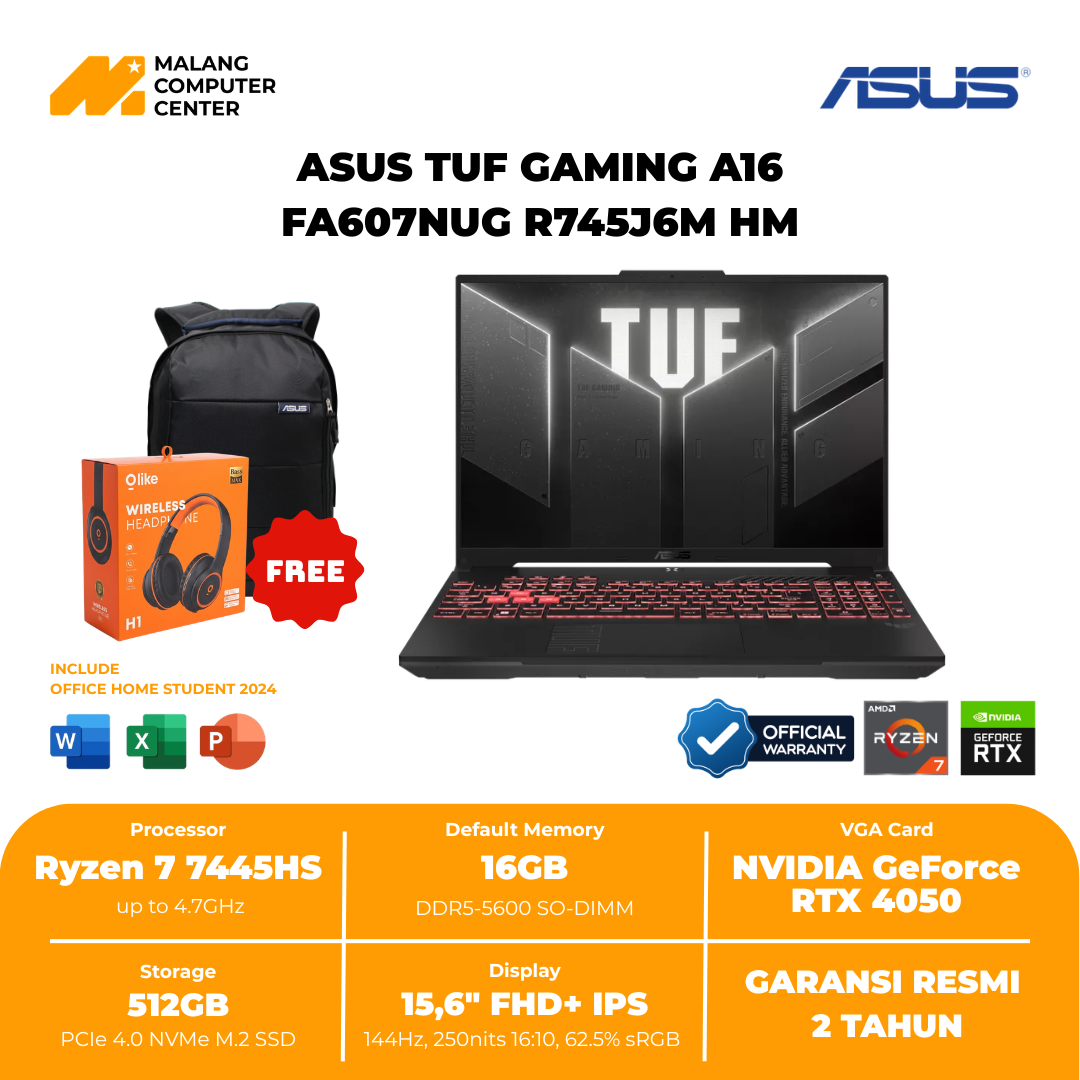 ASUS TUF GAMING A16 FA607NUG R745J6M HM RYZEN 7-7445/16GB/512GB/16"/RTX4050 6GB/ WIN11 OHS - GRAY