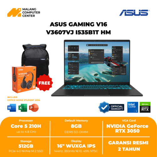 ASUS GAMING V16 V3607VJ I535B1T HM CORE 5 210/16"/RTX3050 6G/8GB/512GB SSD/WIN11 OH25+M365