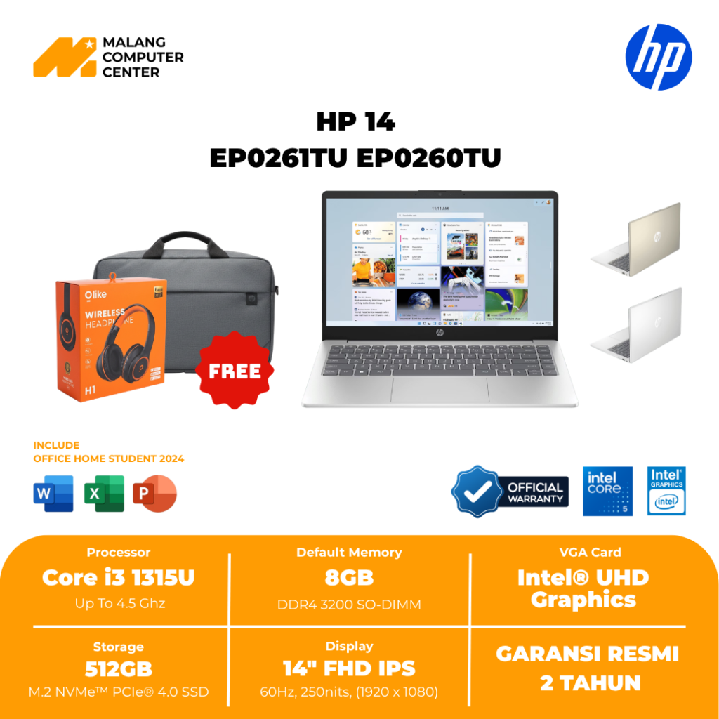 HP 14 EP0261TU EP0260TU CORE i3 1315U/14" FHD/UMA/8GB/512GB SSD/W11 OHS