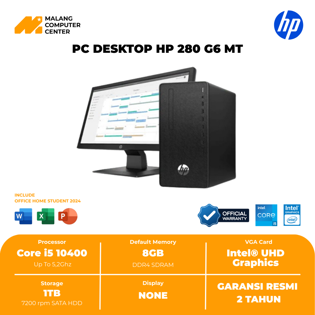 PC DESKTOP HP 280 G6 MT CORE i5 10400/UMA/8GB/1TB HDD/WIN11