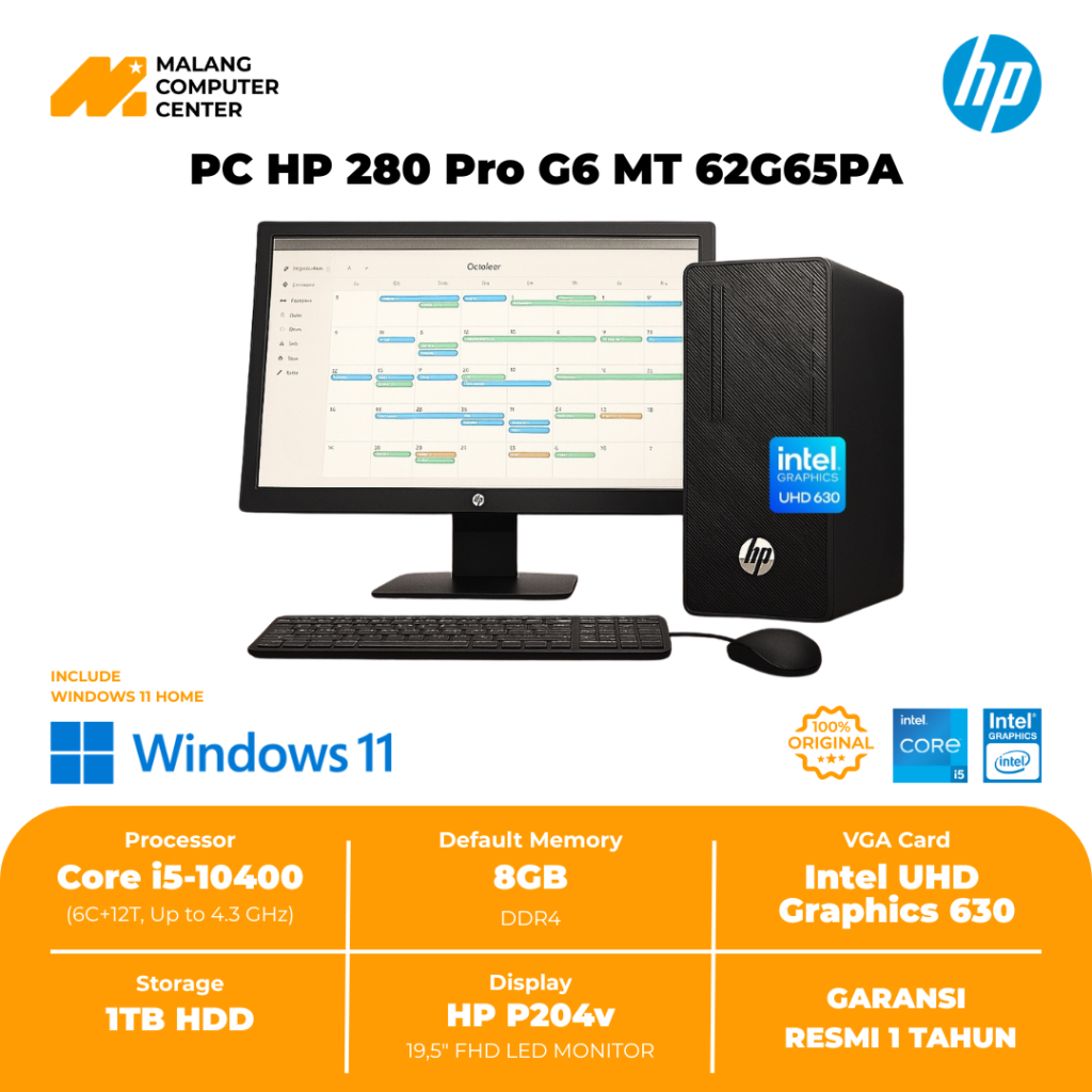 PC DESKTOP HP 280 G6 MT CORE i5 10400/UMA/8GB/1TB HDD/WIN11