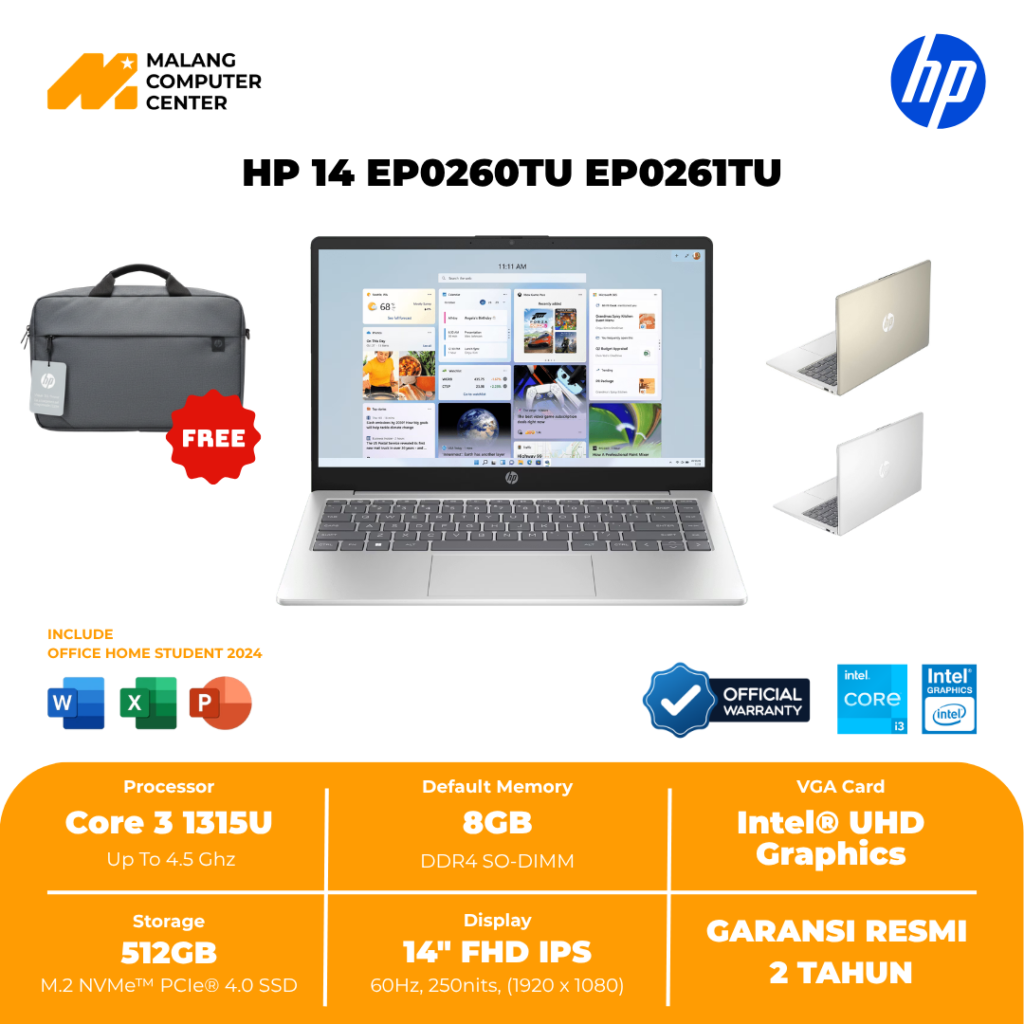 HP 14 EP0261TU EP0260TU CORE i3 1315U/14" FHD/UMA/8GB/512GB SSD/W11 OHS