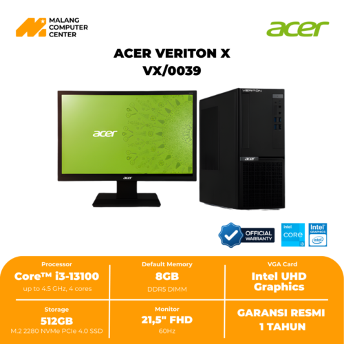 PC TKDN ACER VERITON X - VX/0039  i3-13100 Win 11 (21.5”/8GB DDR5/512GB)