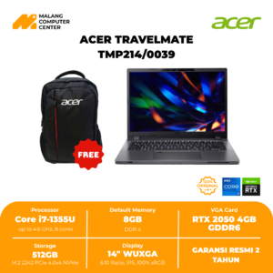 Laptop TKDN ACER TRAVELMATE - TMP214/0039 i7-1355U  Win 11 (14”/RTX 2050 4GB/8GB DDR4/512GB)