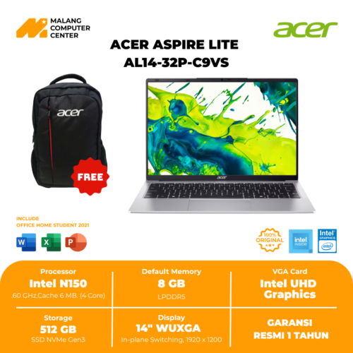 Aspire Lite AL14-32P-C9VS Silver N150 Win11 OHS(14" WUXGA IPS/UMA/512GB/8GB) 