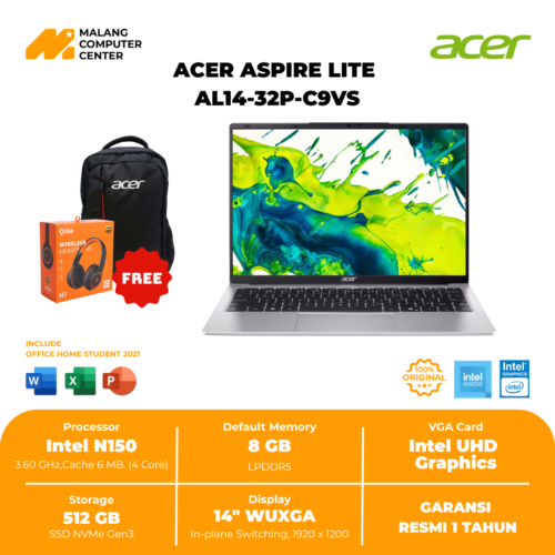 Aspire Lite AL14-32P-C9VS Silver N150 Win11 OHS(14" WUXGA IPS/UMA/512GB/8GB) 