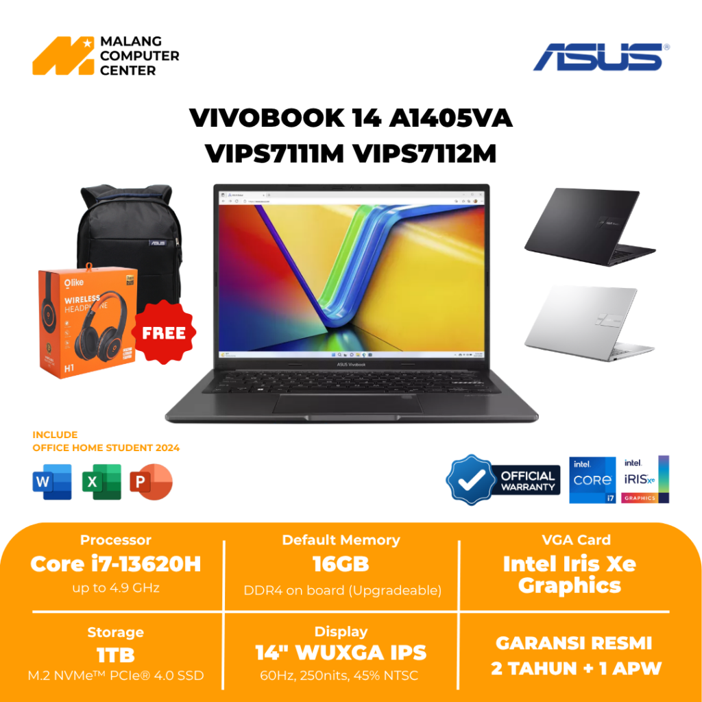 ASUS A1405VA-VIPS7111M BLACK CORE i7-13620/16G/1T SD/14" IPS/OH24+M365/WIN11