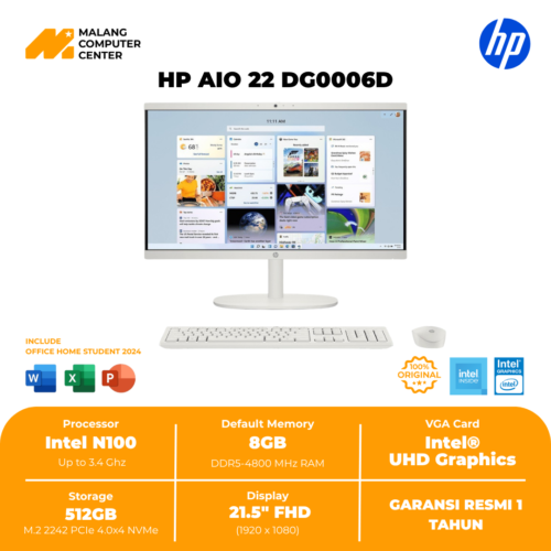 HP AIO 22-DG0006D N100/8GB/512GB/ 21.5"FHD/WIN11 OHS - WHITE