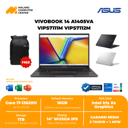 ASUS A1405VA-VIPS7111M BLACK CORE i7-13620/16G/1T SD/14" IPS/OH24+M365/WIN11
