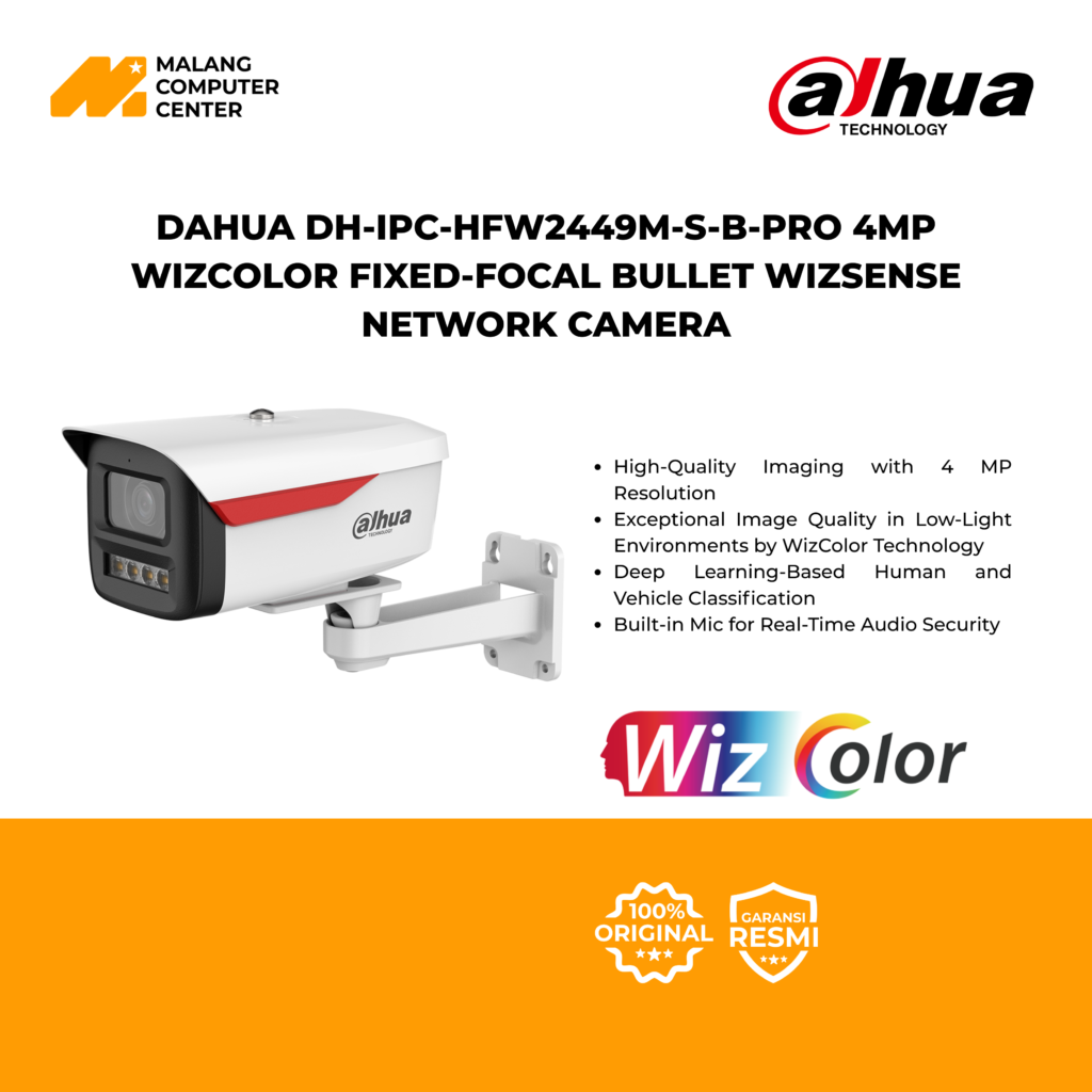 CCTV DAHUA DH-IPC-HFW2449M-S-B-PRO 4MP WIZCOLOR  FIXED-FOCAL BULLET WIZSENSE  NETWORK CAMERA