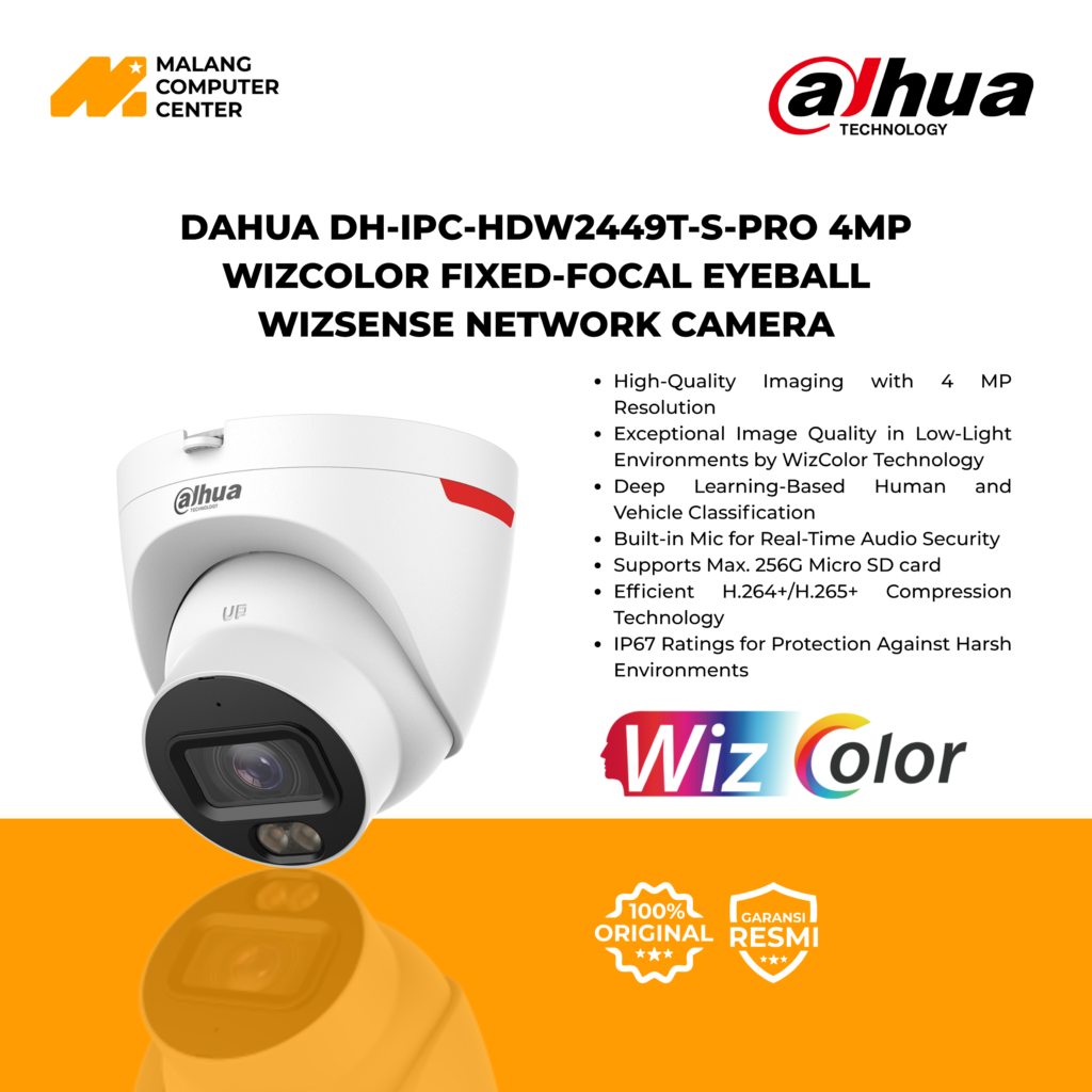 CCTV DH-IPC-HDW2449T-S-PRO DAHUA 4MP WIZCOLOR FIXED FOCAL EYEBALL WIZSENSE NETWOK CAMERA