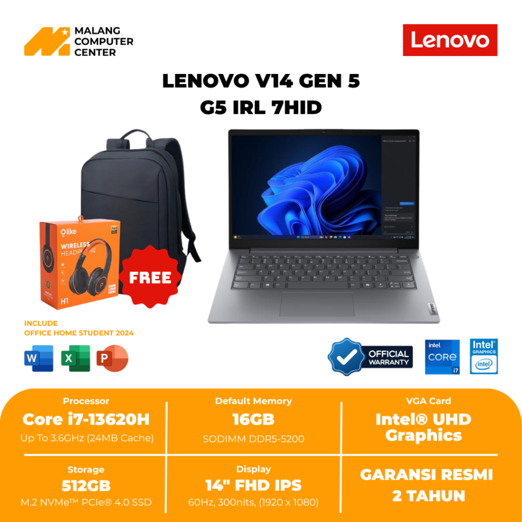 LENOVO V14 G5 IRL 7HID CORE I7-13620H/14"FHD IPS/ 16GB/512GB SSD/WIN11 OHS - LUNA GREY