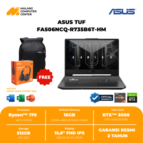 ASUS TUF FA506NCQ R735B6T HM AMD RYZEN 7 170/15.6" FHD/ RTX3050 4GB DDR6/16GB/512GB SSD/ WIN11 OHS - BLACK